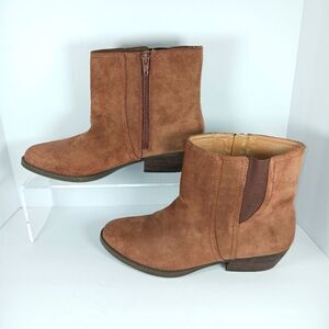 NINE WEST Women's Brown Suede Ankle Boots 8.5M Low Heel Western Zip Rodeo